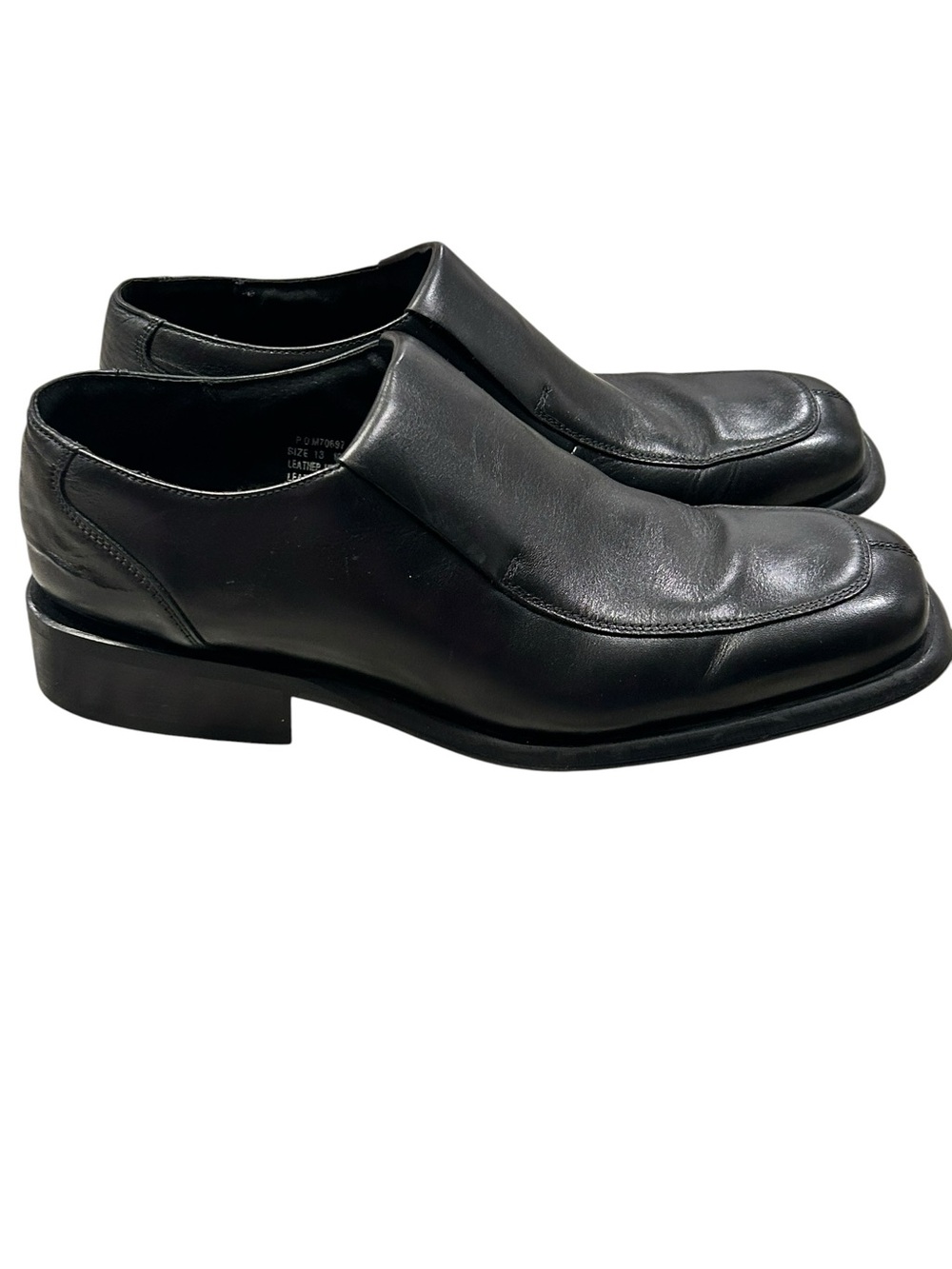 Kenneth Cole NY Men's Black Leather Slip-On Dress Shoes 13 Retro Square Toe